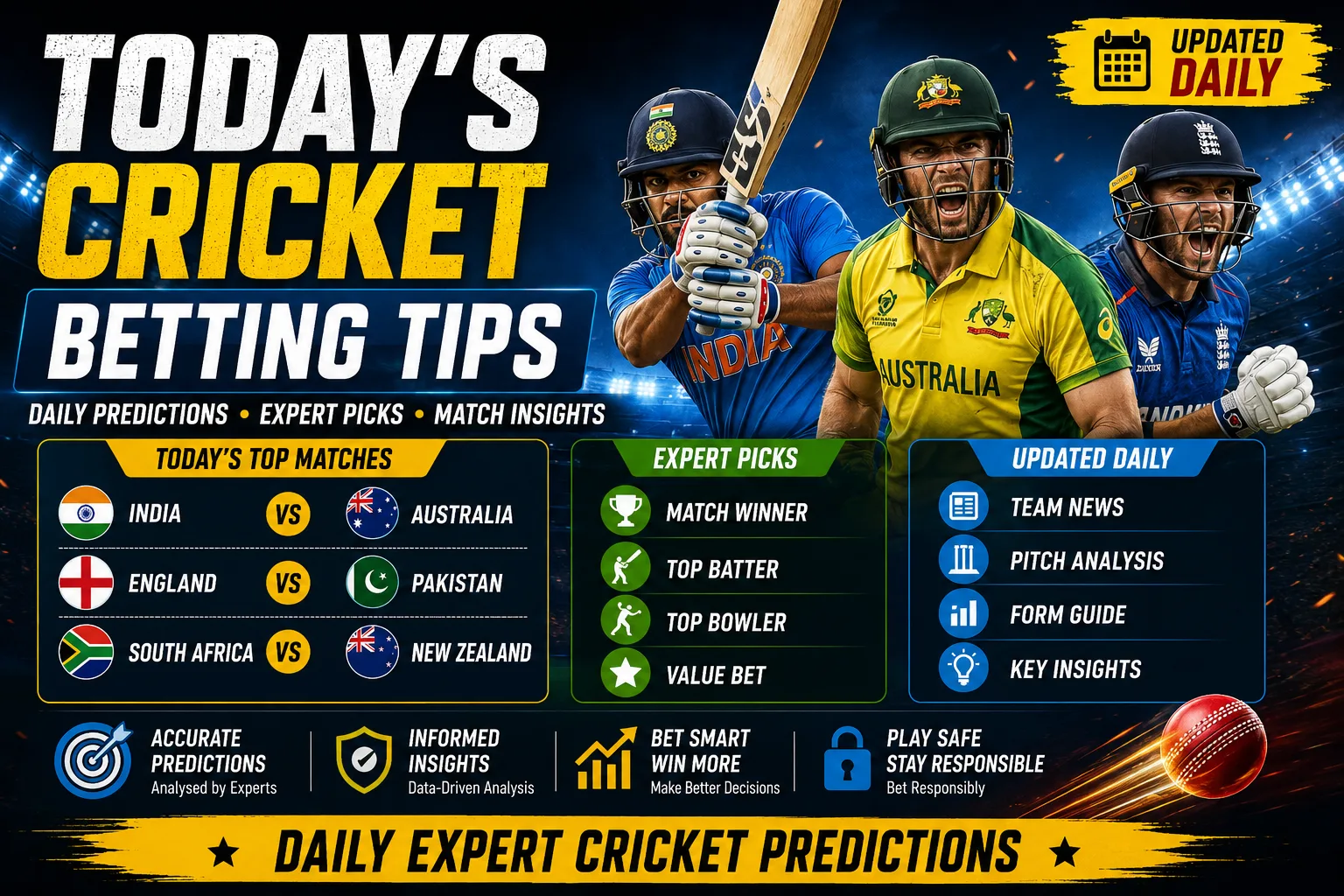 Today's Cricket Betting Tips featuring daily cricket predictions and expert match insights