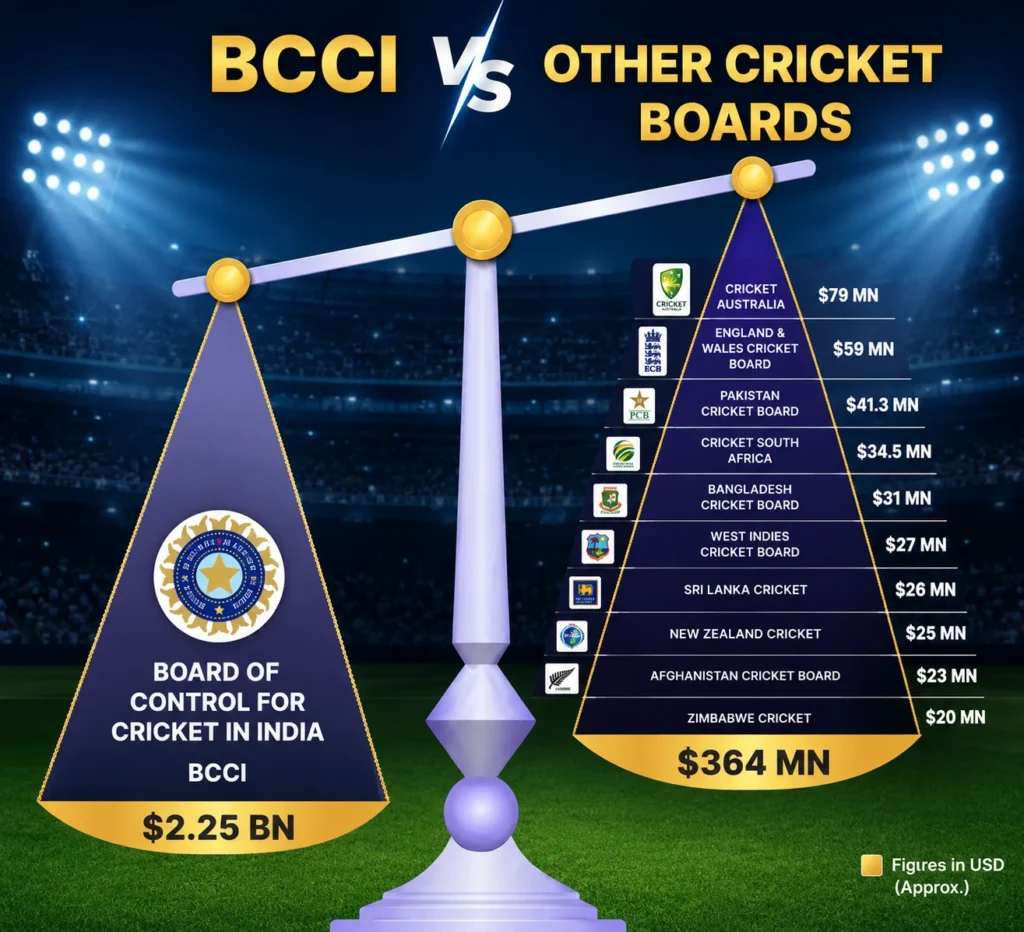 How Rich Is BCCI compared to other cricket boards by net worth and ICC revenue